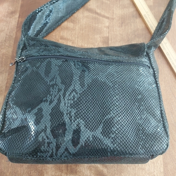 LUGANO snakeskin print glazed soft leather bag black purse Made in Italy - Picture 6 of 14